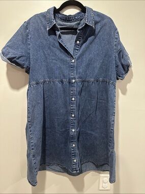 Denim Shirt Mini Dress in Dark Blue